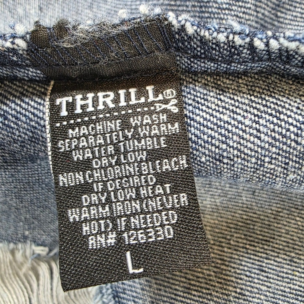 Thrill Jeans Womens Acid Wash Distressed Cropped Denim Jacket Blue L Shredded - Picture 9 of 9